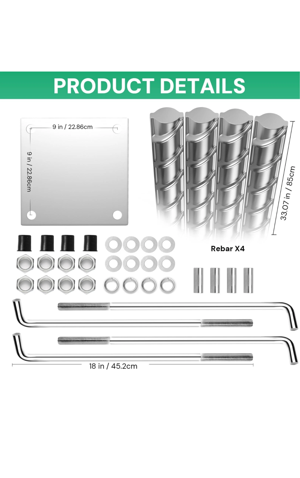 Basketball Hoop Anchor Kit 9”, Universal : Mega Slam,Goaliath, Produnk , etc.