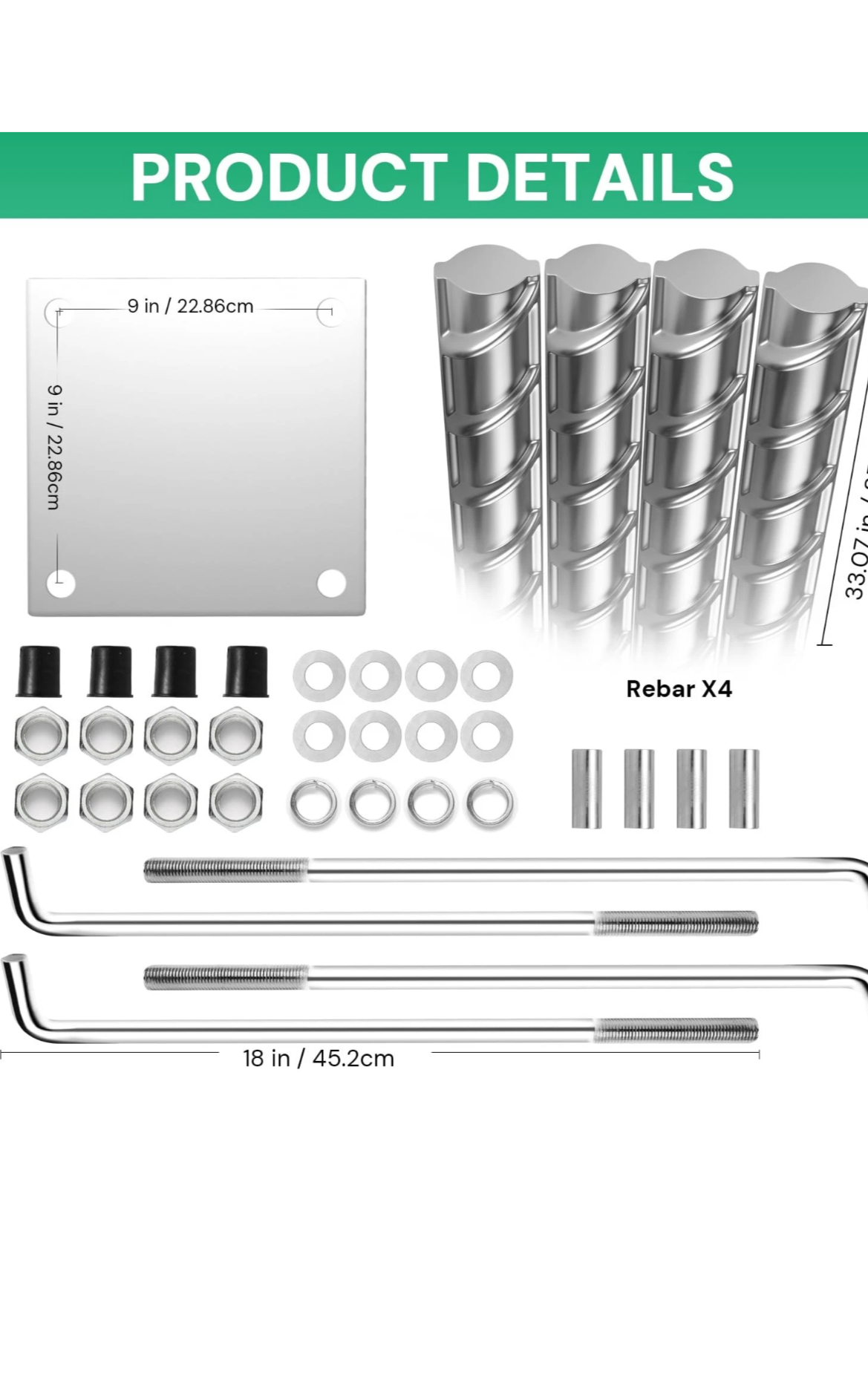 Basketball Hoop Anchor Kit 9”, Universal : Mega Slam,Goaliath, Produnk , etc.