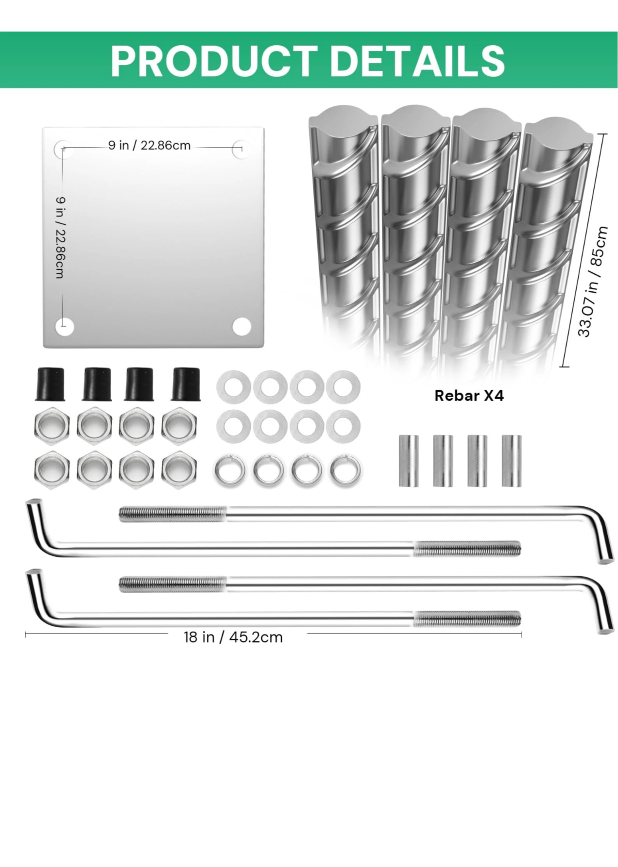 Basketball Hoop Anchor Kit 9”, Universal : Mega Slam,Goaliath, Produnk , etc.