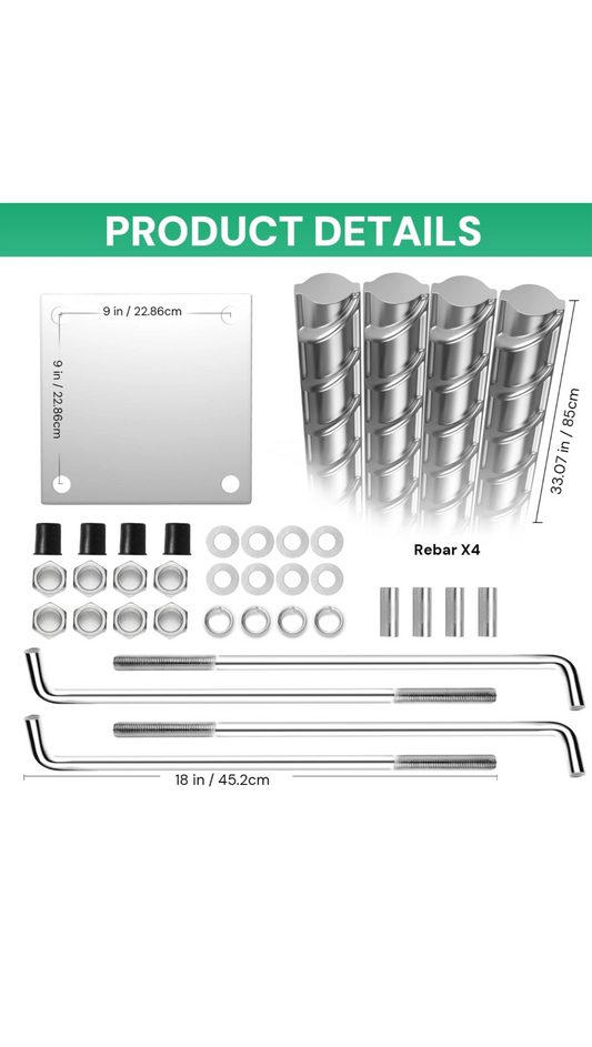 Basketball Hoop Anchor Kit 9”, Universal : Mega Slam,Goaliath, Produnk , etc.